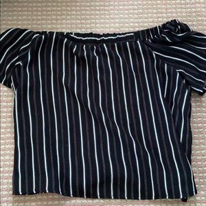 Off the shoulder black n white striped top